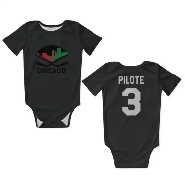 Black White Chicago Blackhawks Pierre Pilote   Newborn & Infant Bodysuit