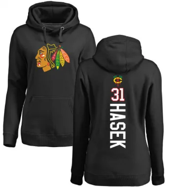 Black Women's Dominik Hasek Chicago Blackhawks Branded Backer Pullover Hoodie