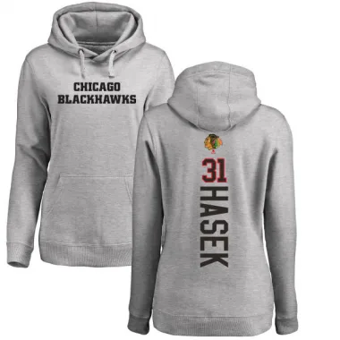 Women's Dominik Hasek Chicago Blackhawks Branded Ash Backer Pullover Hoodie